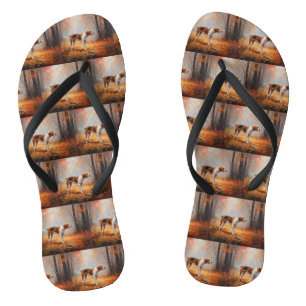 Treeing Walker Coonhound in Autumn Leaves Fall  Thongs