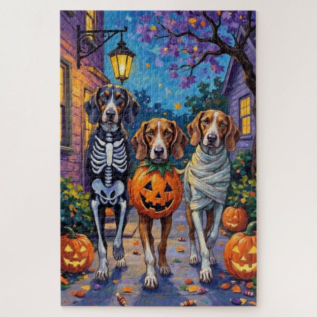 Treeing Walker Coonhound In Halloween Costumes Jigsaw Puzzle (Vertical)