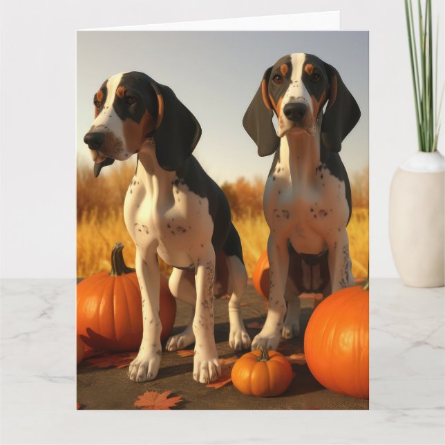 Treeing Walker Coonhound Puppy Autumn Pumpkin Card (Front)