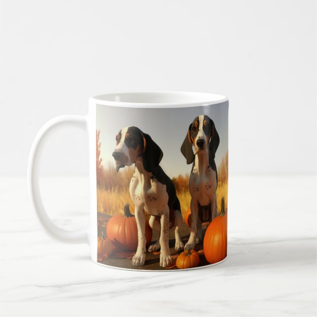 Treeing Walker Coonhound Puppy Autumn Pumpkin Coffee Mug (Left)