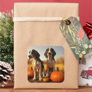 Treeing Walker Coonhound Puppy Autumn Pumpkin Square Sticker