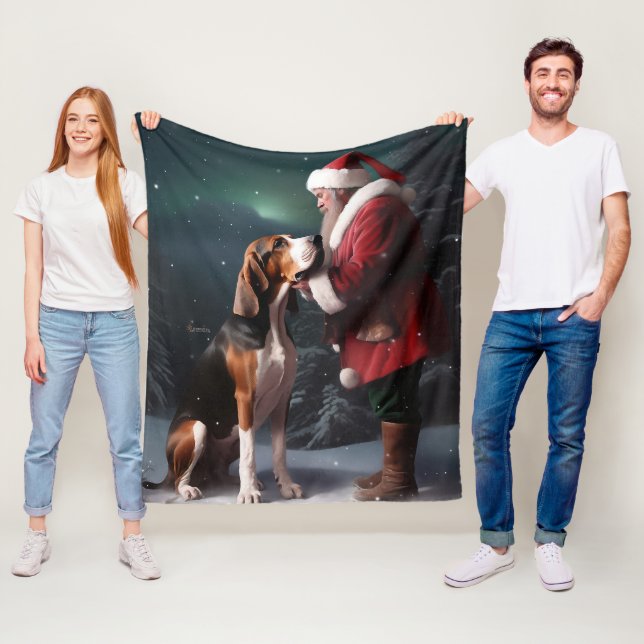 Treeing Walker Coonhound Santa Claus Christmas Fleece Blanket (In Situ)
