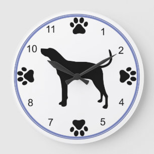 Treeing Walker Coonhound Silhouette with Pawprints Large Clock