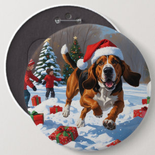 Treeing Walker Coonhound Snow with Christmas Hat 6 Cm Round Badge