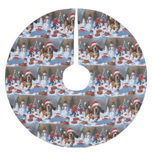 Treeing Walker Coonhound Snow with Christmas Hat Brushed Polyester Tree Skirt