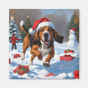 Treeing Walker Coonhound Snow with Christmas Hat Magnet