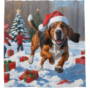 Treeing Walker Coonhound Snow with Christmas Hat Shower Curtain