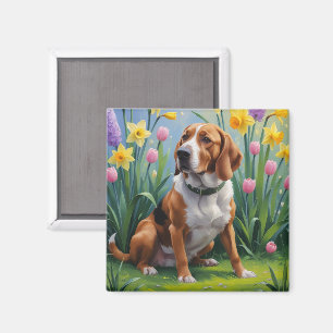 Treeing Walker Coonhound Spring Flowers Painting Magnet