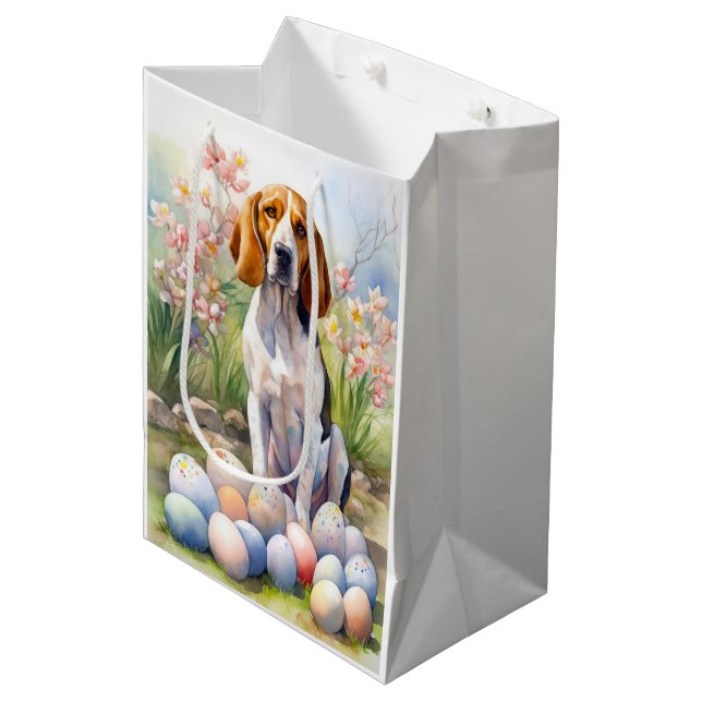 Treeing Walker Coonhound with Easter Eggs Holiday Medium Gift Bag (Front Angled)