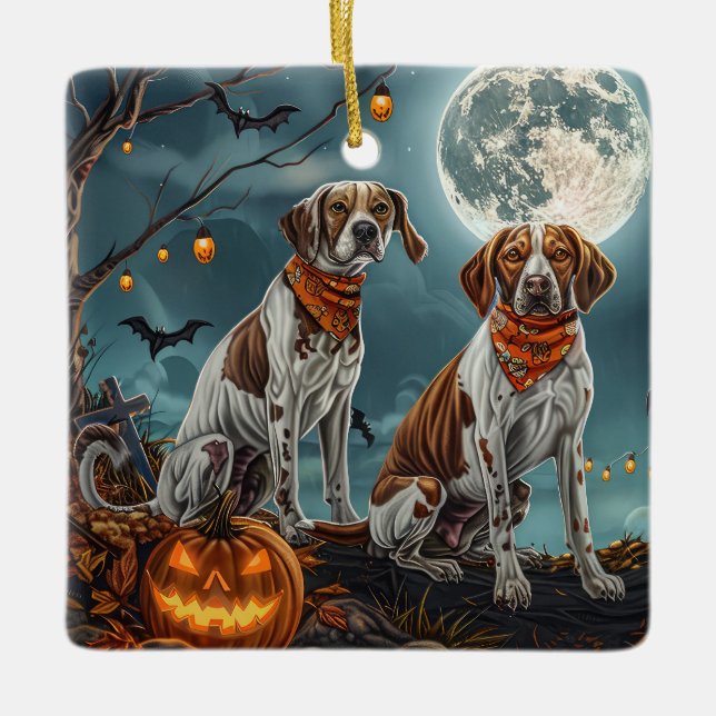 Treeing Walker Halloween Spooky Ceramic Ornament (Front)