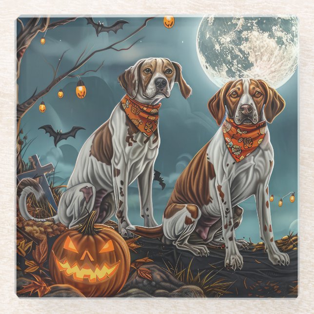 Treeing Walker Halloween Spooky Glass Coaster (Front)