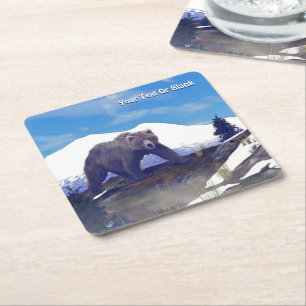 Treeline Grizzly Square Paper Coaster