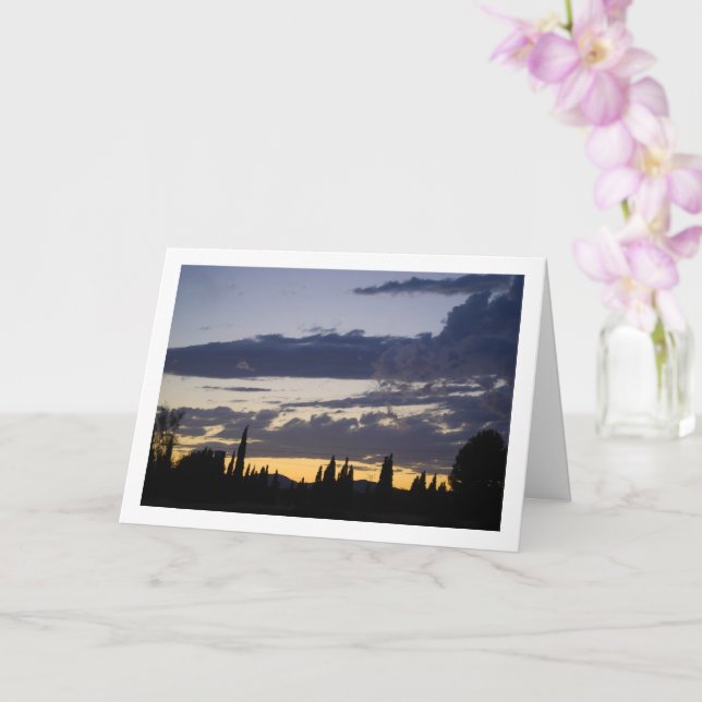 Treeline Silhouette at Night Landscape Card (Orchid)