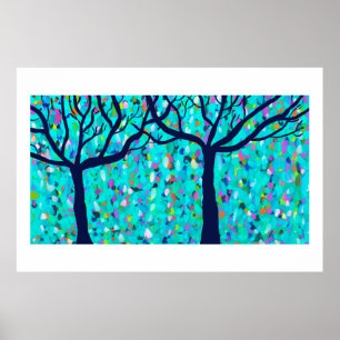 Trees against colourful blue abstract background poster