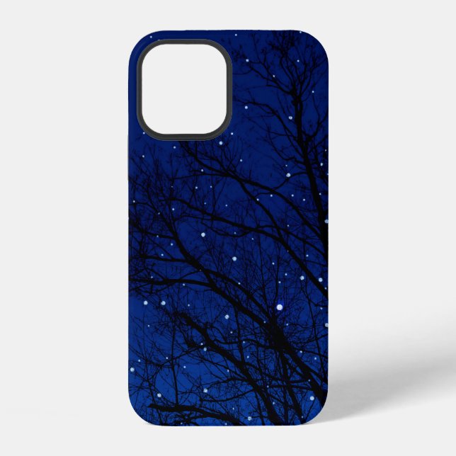 Trees against starry sky background. Trees at nigh iPhone Case (Back)