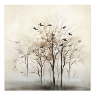 Trees and Birds Abstract Canvas Wall Art