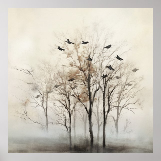 Trees and Birds Abstract Canvas Wall Art (Front)