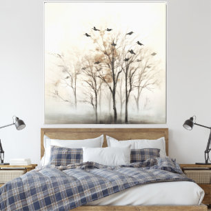 Trees and Birds Abstract Canvas Wall Art