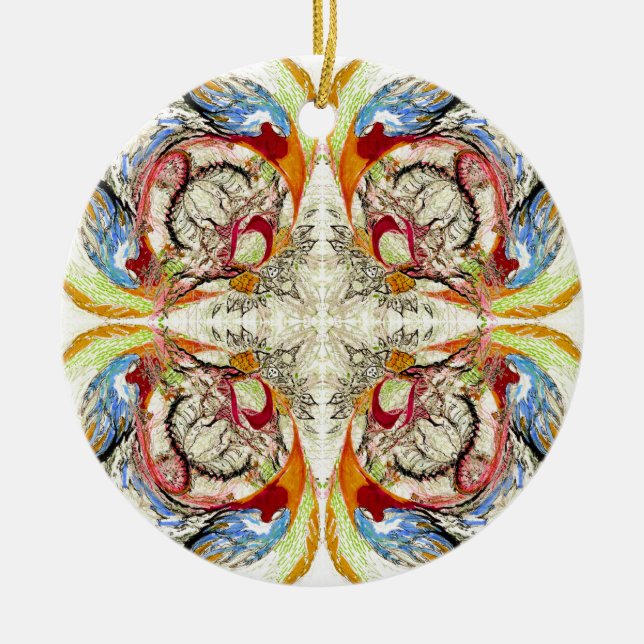 Trees and Birds fantasy Ceramic Ornament (Front)