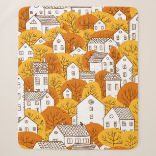 Trees and houses seamless pattern. Autumn, fall ci Sherpa Blanket