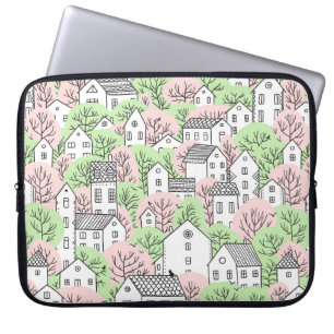 Trees and houses seamless pattern. Spring and summ Laptop Sleeve
