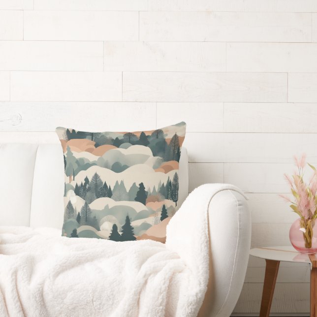 Trees and Mountains Boho Abstract Design Cushion (Couch)