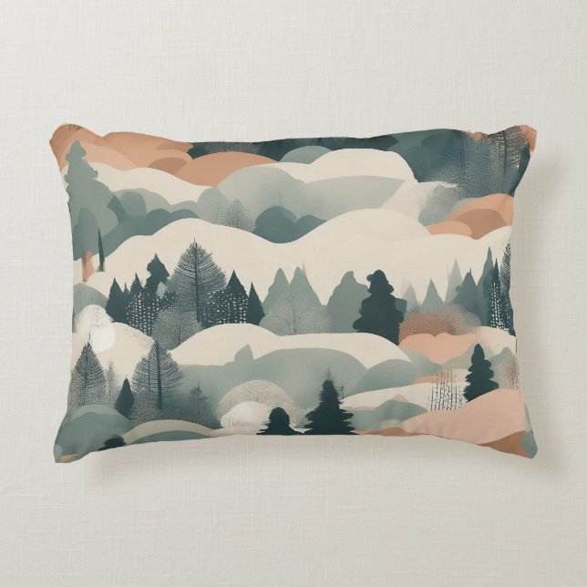 Trees and Mountains Boho Abstract Design Decorative Cushion (Front)