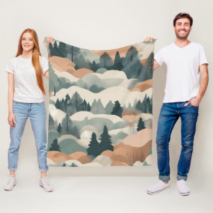 Trees and Mountains Boho Abstract Design Fleece Blanket