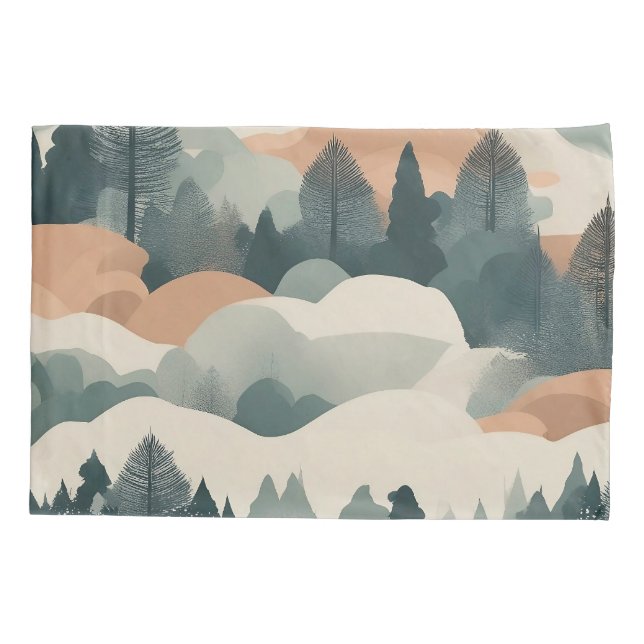 Trees and Mountains Boho Abstract Design Pillowcase (Back)