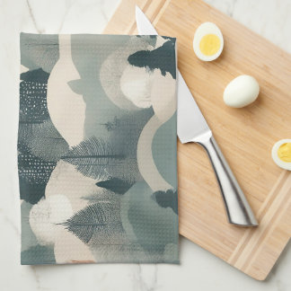 Trees and Mountains Boho Abstract Design Tea Towel