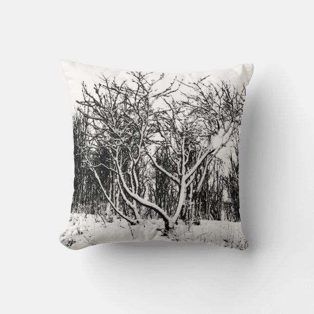 Trees and Snow Scene, Black and White Cushion (Front)
