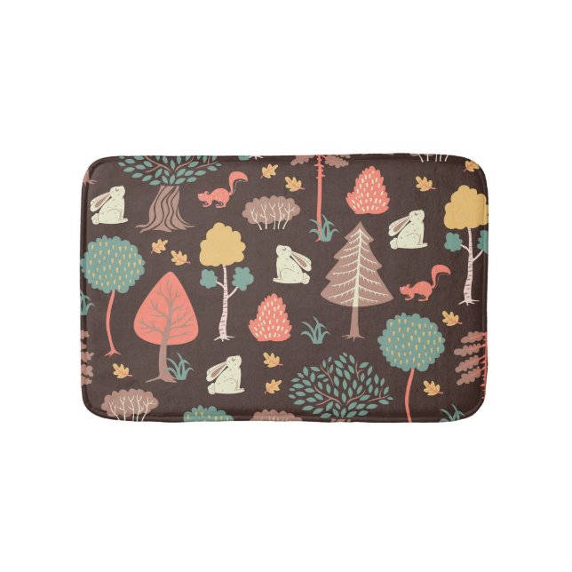 Trees Animals: Hand-Drawn Nature Scene. Bath Mat (Front)