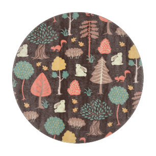 Trees Animals: Hand-Drawn Nature Scene. Cutting Board