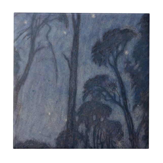 Trees at Twilight (by Edward Robert Hughes) Ceramic Tile (Front)