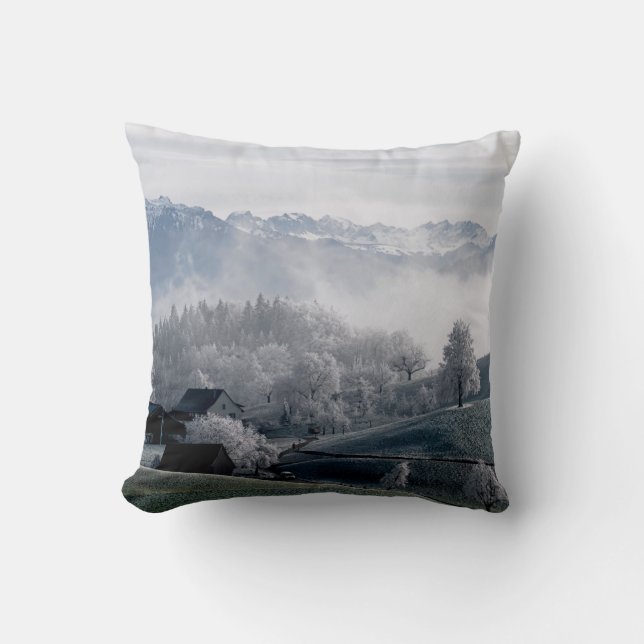 TREES BESIDE SNOW CAPPED MOUNTAIN DURING DAYTIME CUSHION (Front)