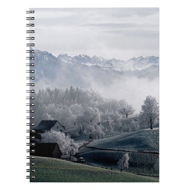 TREES BESIDE SNOW CAPPED MOUNTAIN DURING DAYTIME NOTEBOOK (Front)