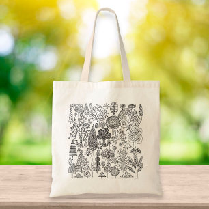 Trees Black and White Hand Drawn Contemporary Art Tote Bag