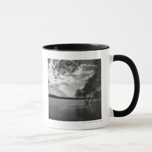 Trees by lake B&W Mug