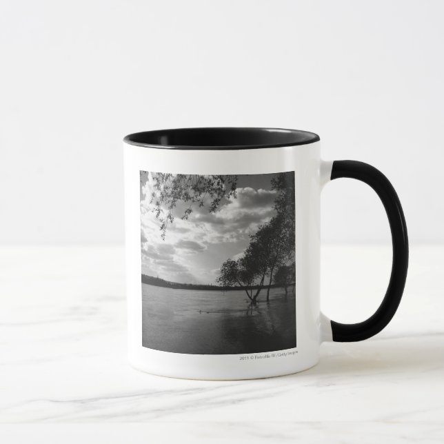 Trees by lake B&W Mug (Right)