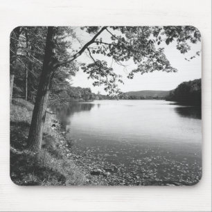 Trees by river B&W Mouse Pad
