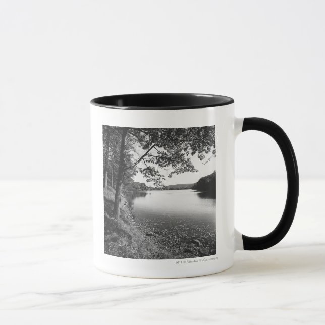 Trees by river B&W Mug (Right)