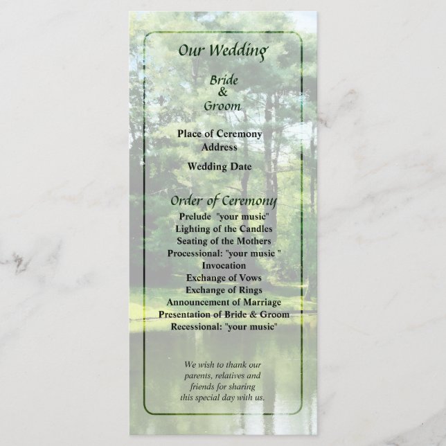 Trees by the Lake Wedding Program (Front)