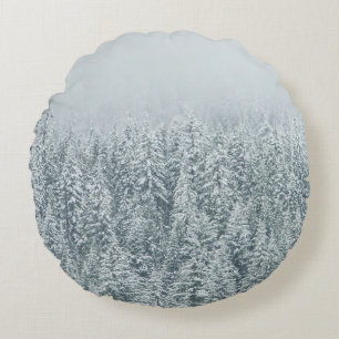 TREES COVERING SNOW ROUND CUSHION