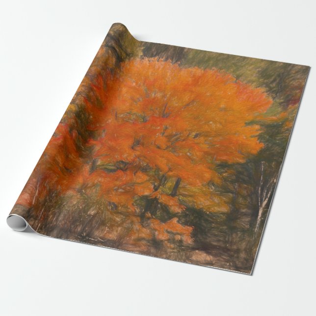 Trees Fall Woodland Forest Orange Sketch Art Wrapping Paper (Unrolled)