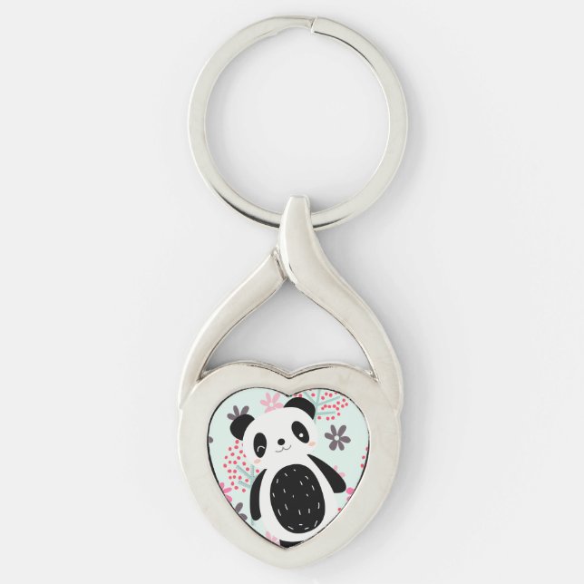 Trees, Flowers, and Panda Bears Key Ring (Front)