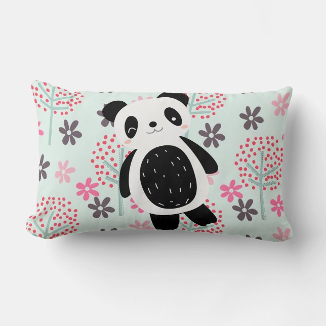 Trees, Flowers, and Panda Bears Lumbar Cushion (Front)