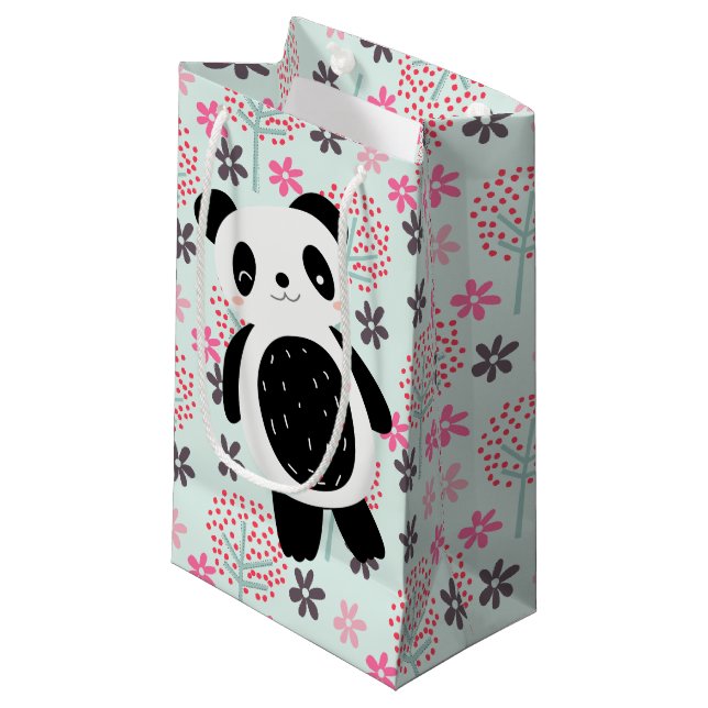 Trees, Flowers, and Panda Bears Small Gift Bag (Front Angled)