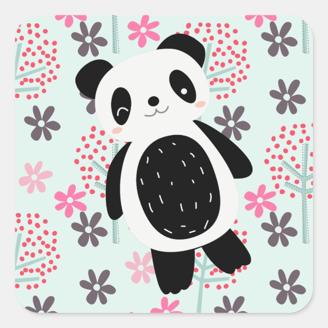 Trees, Flowers, and Panda Bears Square Sticker (Front)