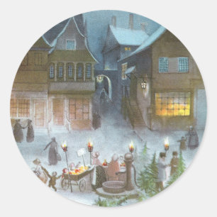 Trees for Sale in Town Square Vintage Christmas Classic Round Sticker