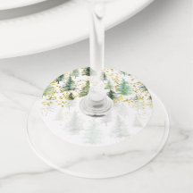 Trees Gold Glitter Wine Glass Tags